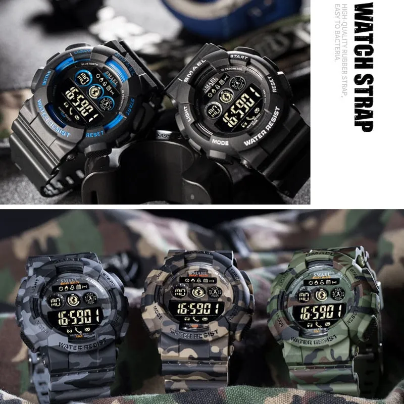 SMAEL Male Military Army Camouflage Wrist Watch LED Display Watches Chronograph Sport WristWatches Mens Digital Watches For Men