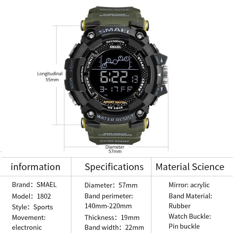 SMAEL Men's Watch Military Water-Resistant Sport Army led Digital Stopwatches Relógio Mascolino Watches