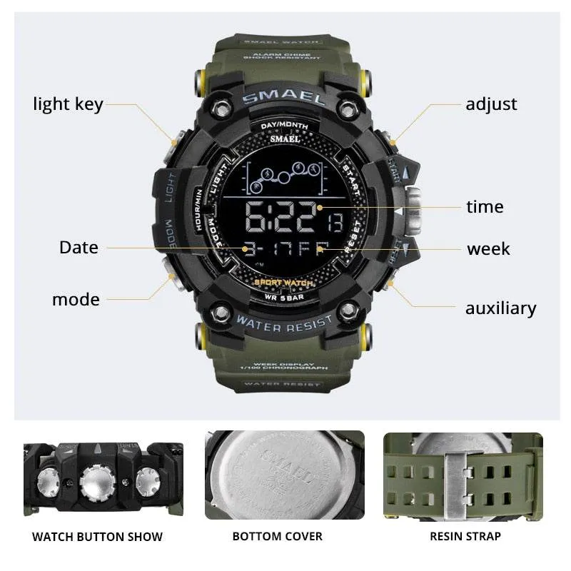 SMAEL Men's Watch Military Water-Resistant Sport Army led Digital Stopwatches Relógio Mascolino Watches