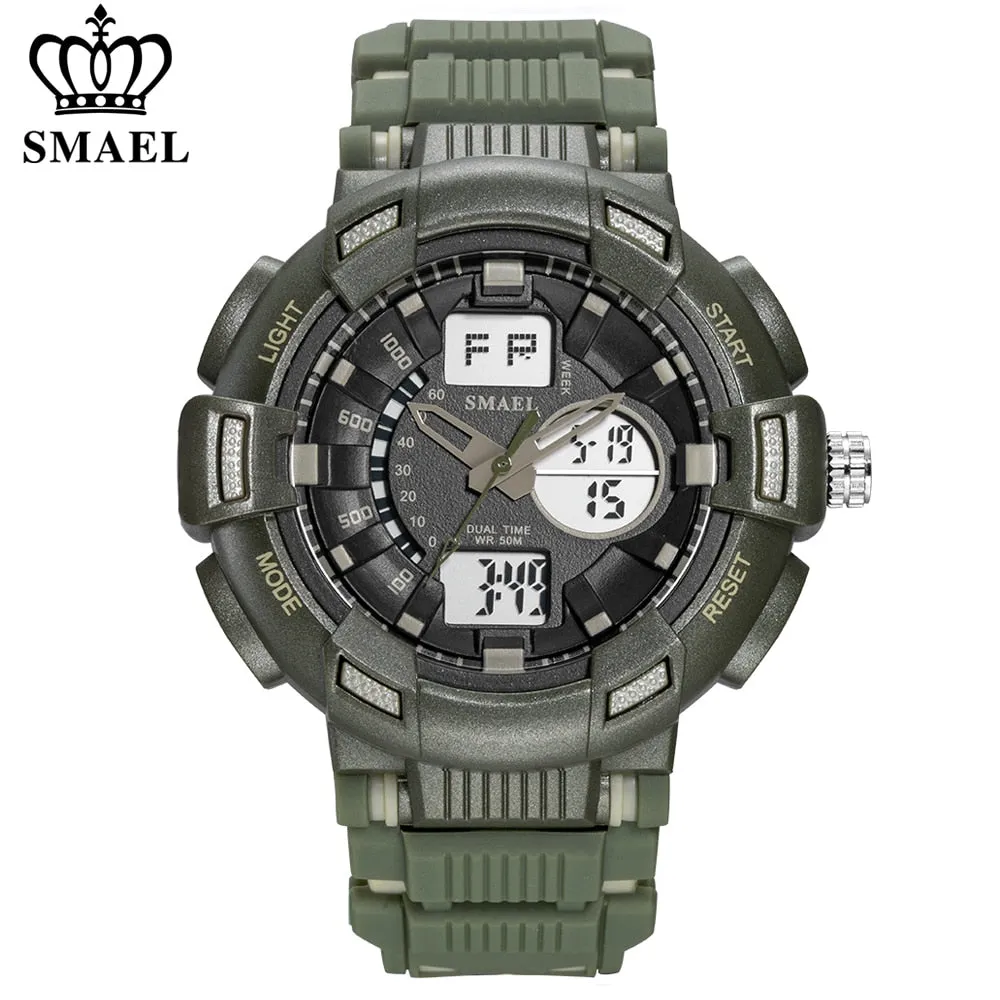 SMAEL New Fashion Men&#39;s Sports Watches Men Quartz Analog LED Digital Clock Man Military Waterproof Stopwatch Watch Reloj Hombre