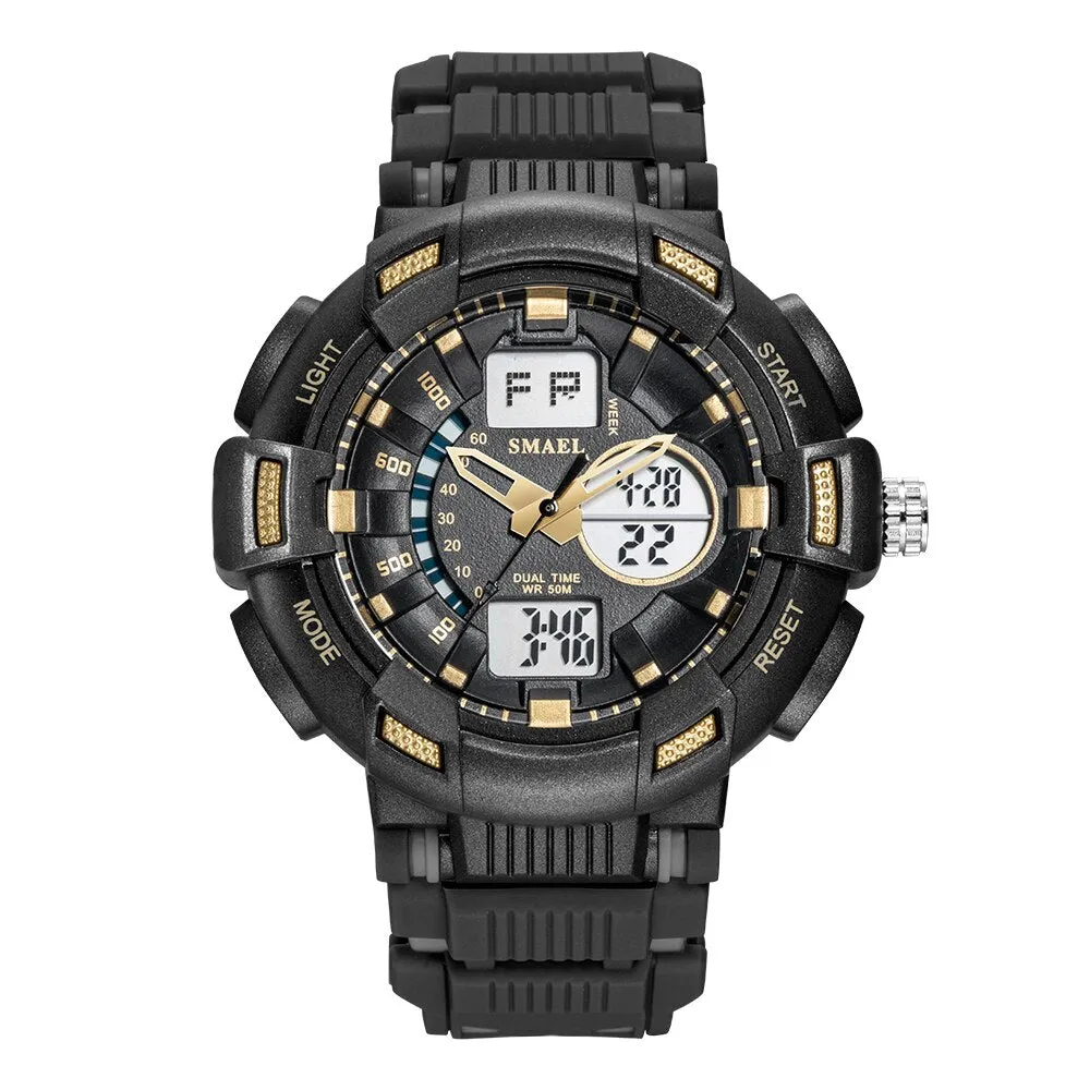 SMAEL New Fashion Men&#39;s Sports Watches Men Quartz Analog LED Digital Clock Man Military Waterproof Stopwatch Watch Reloj Hombre