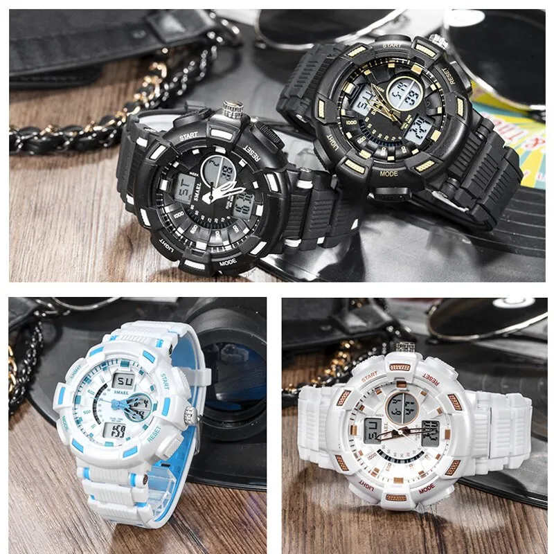 SMAEL New Fashion Men&#39;s Sports Watches Men Quartz Analog LED Digital Clock Man Military Waterproof Stopwatch Watch Reloj Hombre