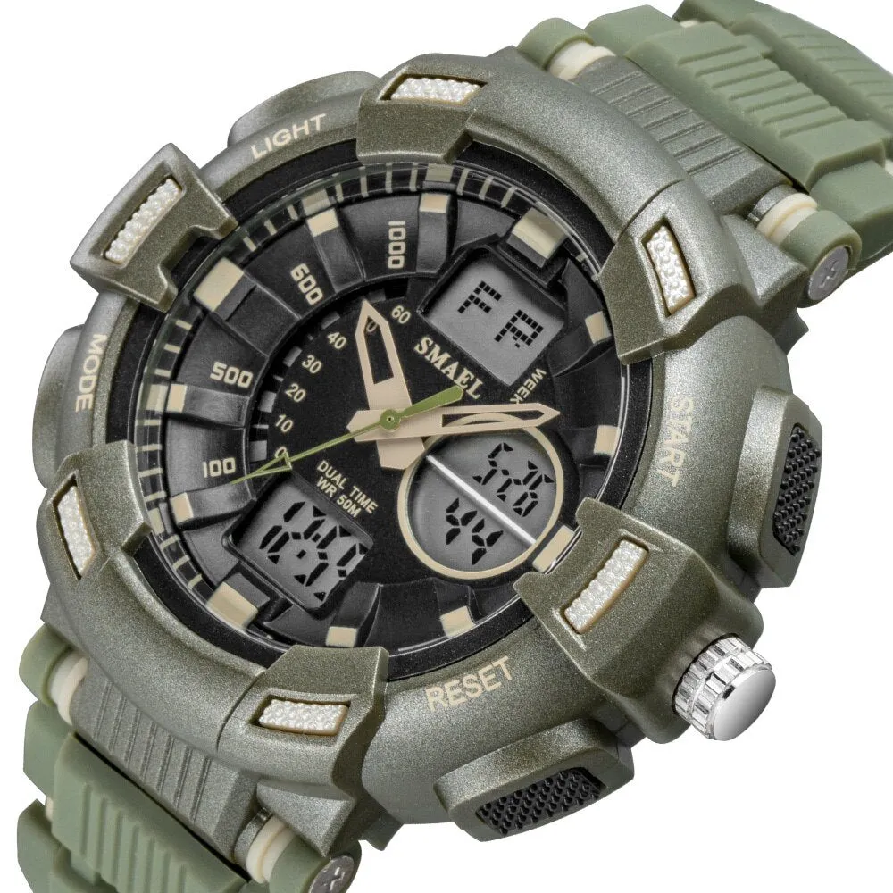 SMAEL New Fashion Men&#39;s Sports Watches Men Quartz Analog LED Digital Clock Man Military Waterproof Stopwatch Watch Reloj Hombre