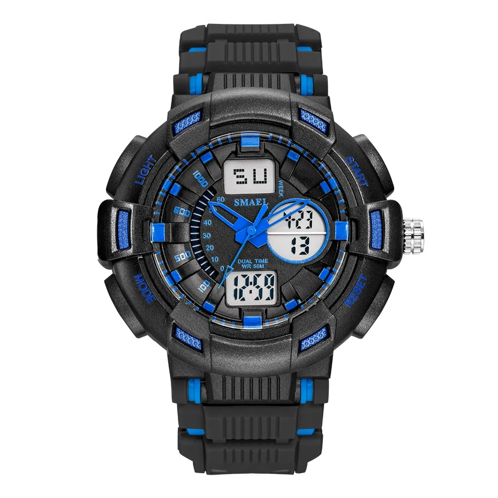 SMAEL New Fashion Men&#39;s Sports Watches Men Quartz Analog LED Digital Clock Man Military Waterproof Stopwatch Watch Reloj Hombre