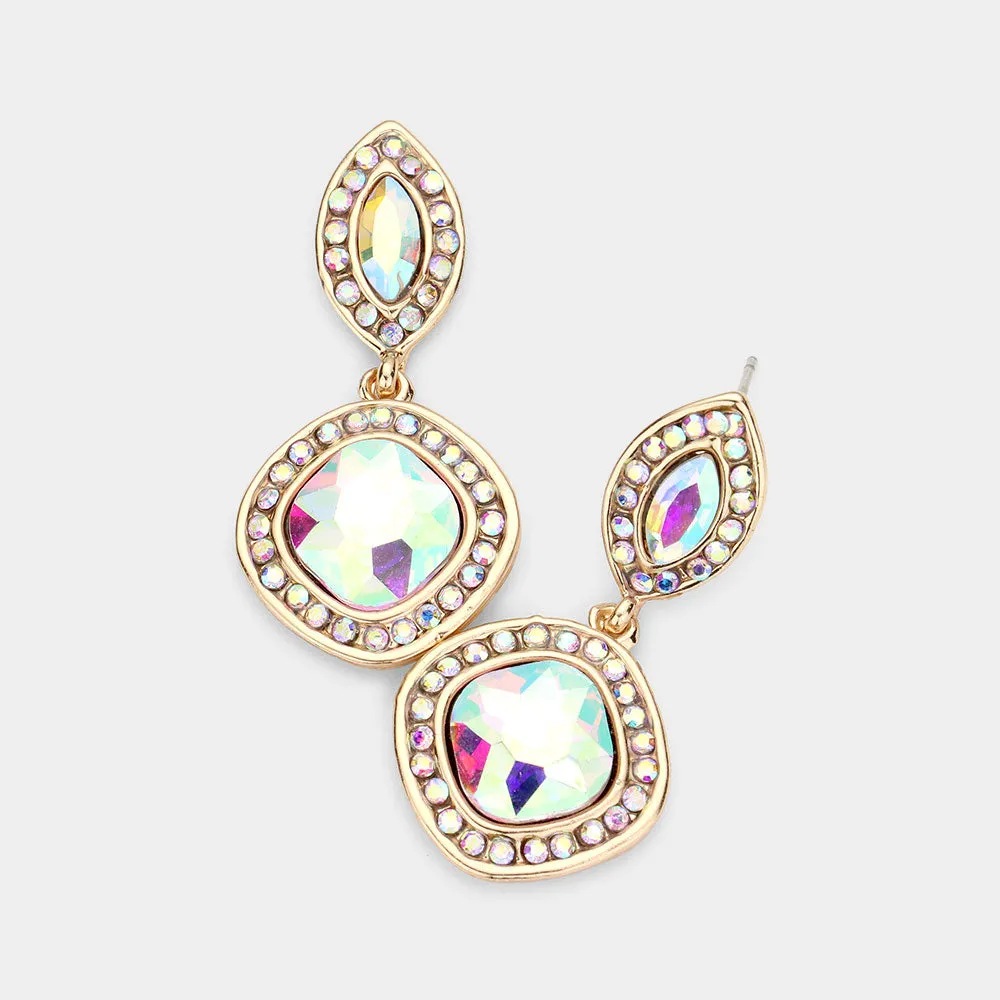 Small AB Dangle Pageant Earrings on Gold | Interview Earrings | 525339