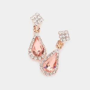 Small Peach Teardrop Rhinestone Accented Dangle Earrings on Rose Gold | Earrings for Little Girls|  585554