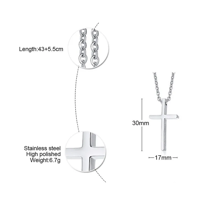 Small Size High Quality Glossy Finish Waterproof Cross Stainless Steel Pendant Necklace Chain for Women & Men