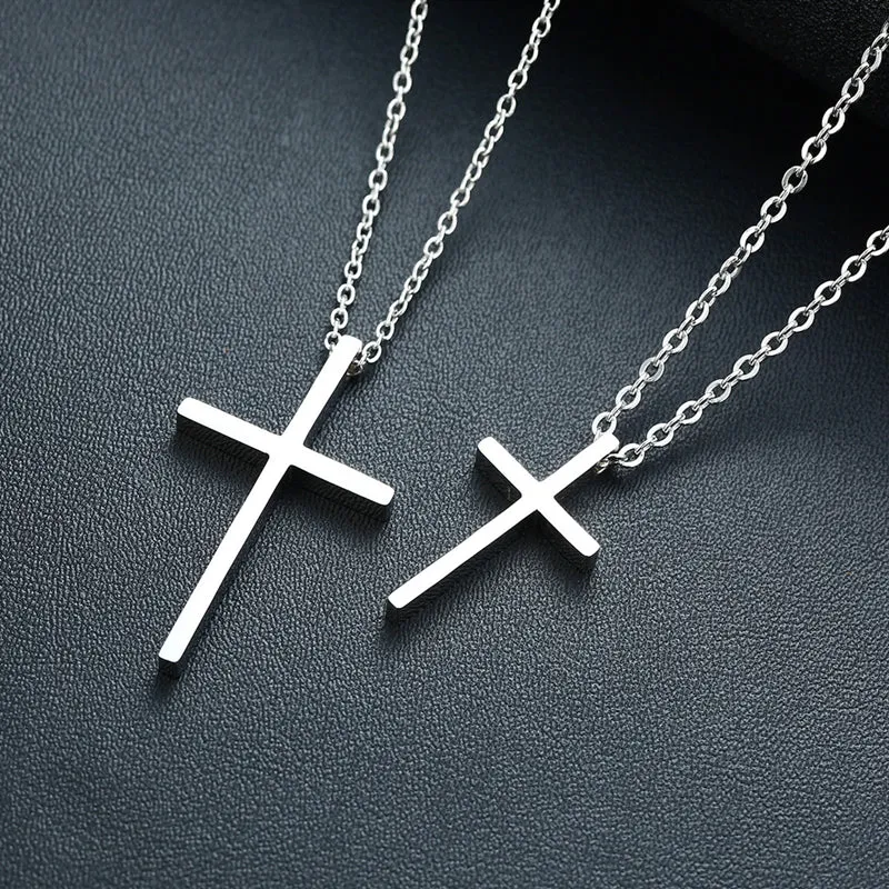Small Size High Quality Glossy Finish Waterproof Cross Stainless Steel Pendant Necklace Chain for Women & Men