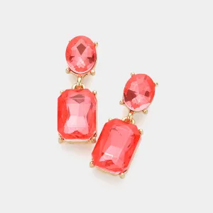 Small Square Coral Stone Dangle Pageant Earrings  | Interview Earrings |  610782