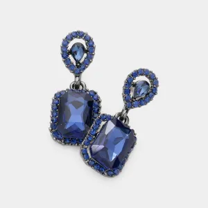 Small Square Navy Dangle Pageant Earrings | Interview Earrings | 609783