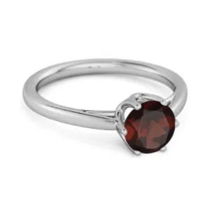 Solid 925 Sterling Silver Garnet 6-Prong Set Solitaire Ring