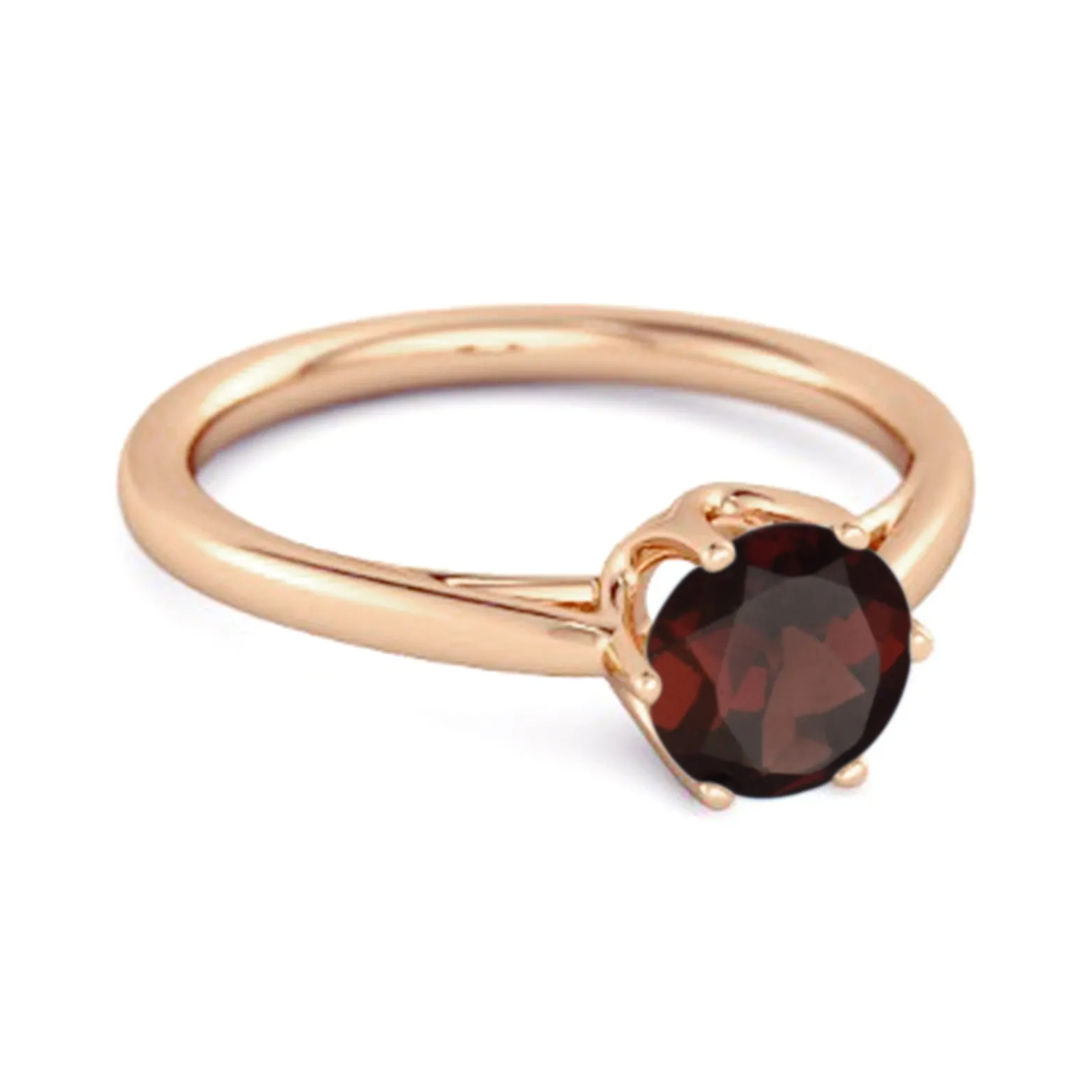 Solid 925 Sterling Silver Garnet 6-Prong Set Solitaire Ring