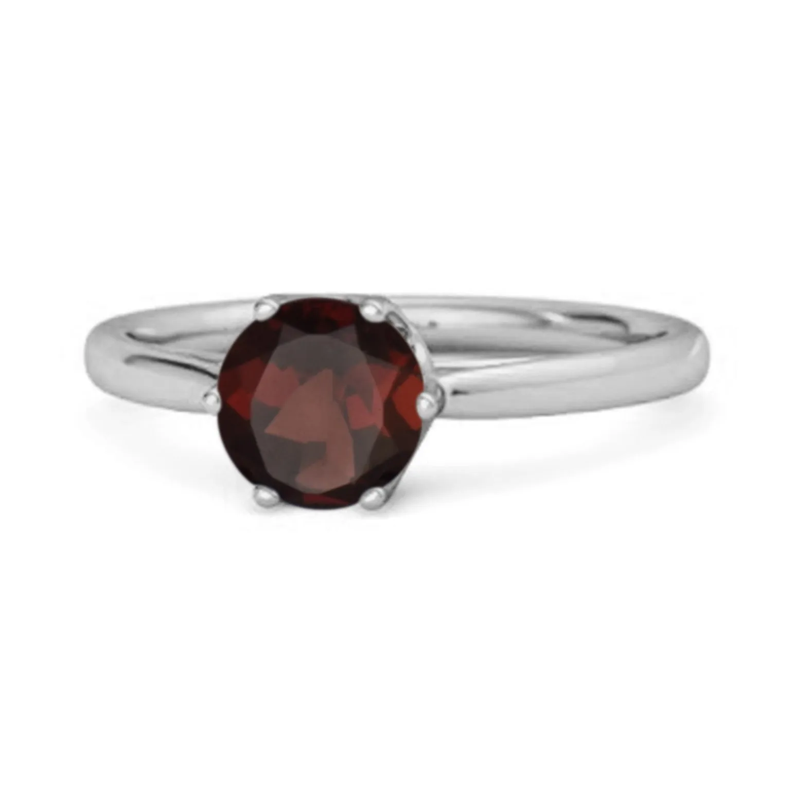 Solid 925 Sterling Silver Garnet 6-Prong Set Solitaire Ring