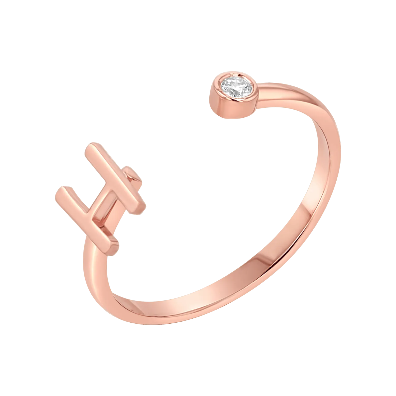 Solid Initial Letter Ring with Birthstone