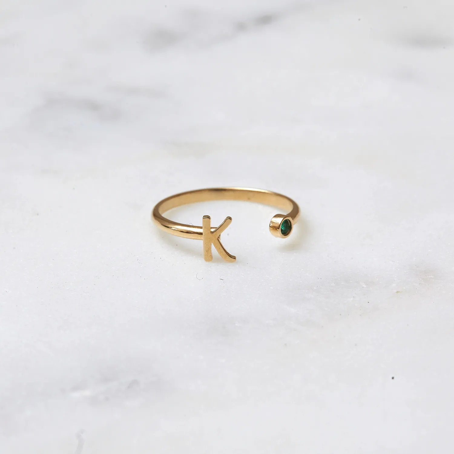 Solid Initial Letter Ring with Birthstone