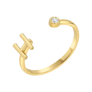 Solid Initial Letter Ring with Birthstone