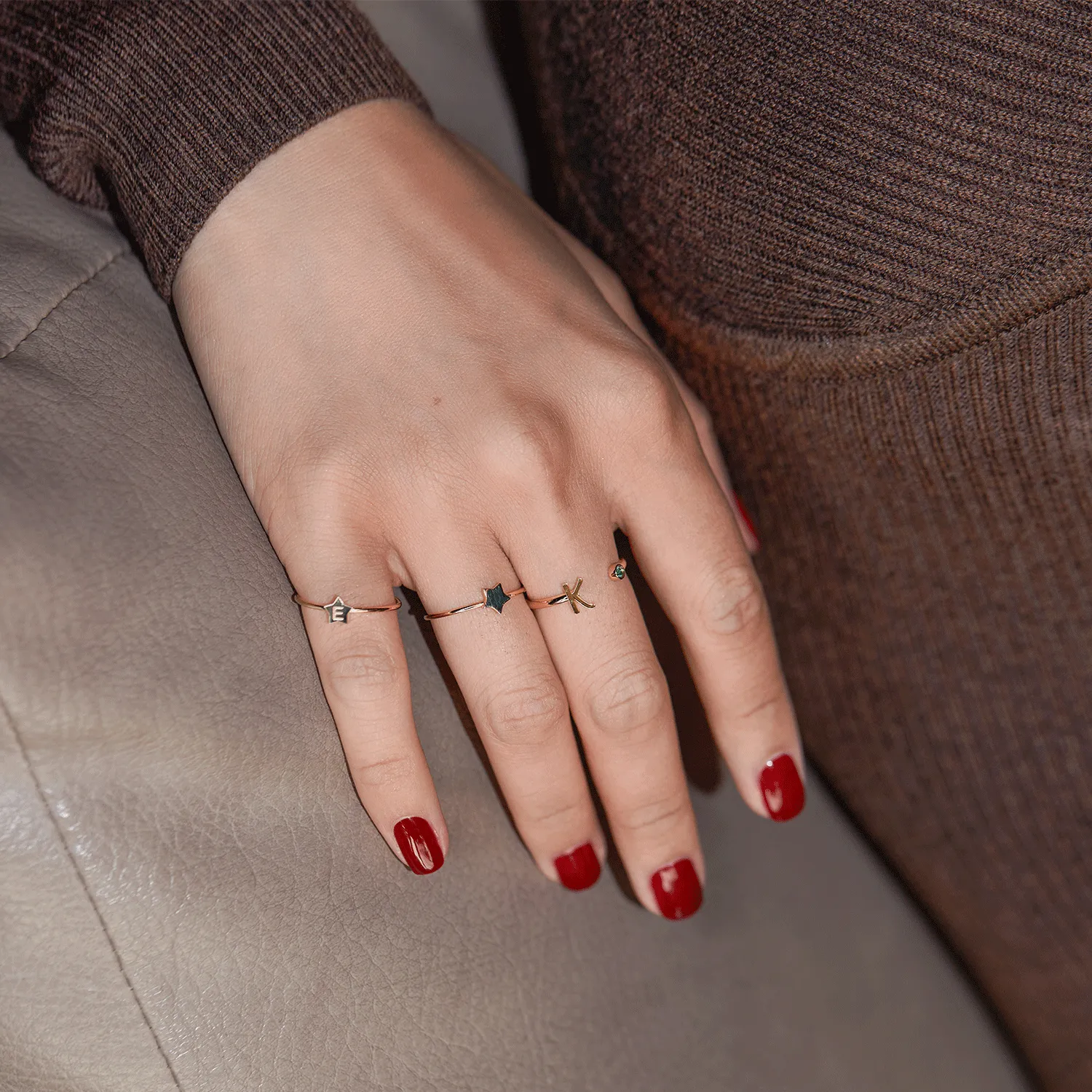 Solid Initial Letter Ring with Birthstone