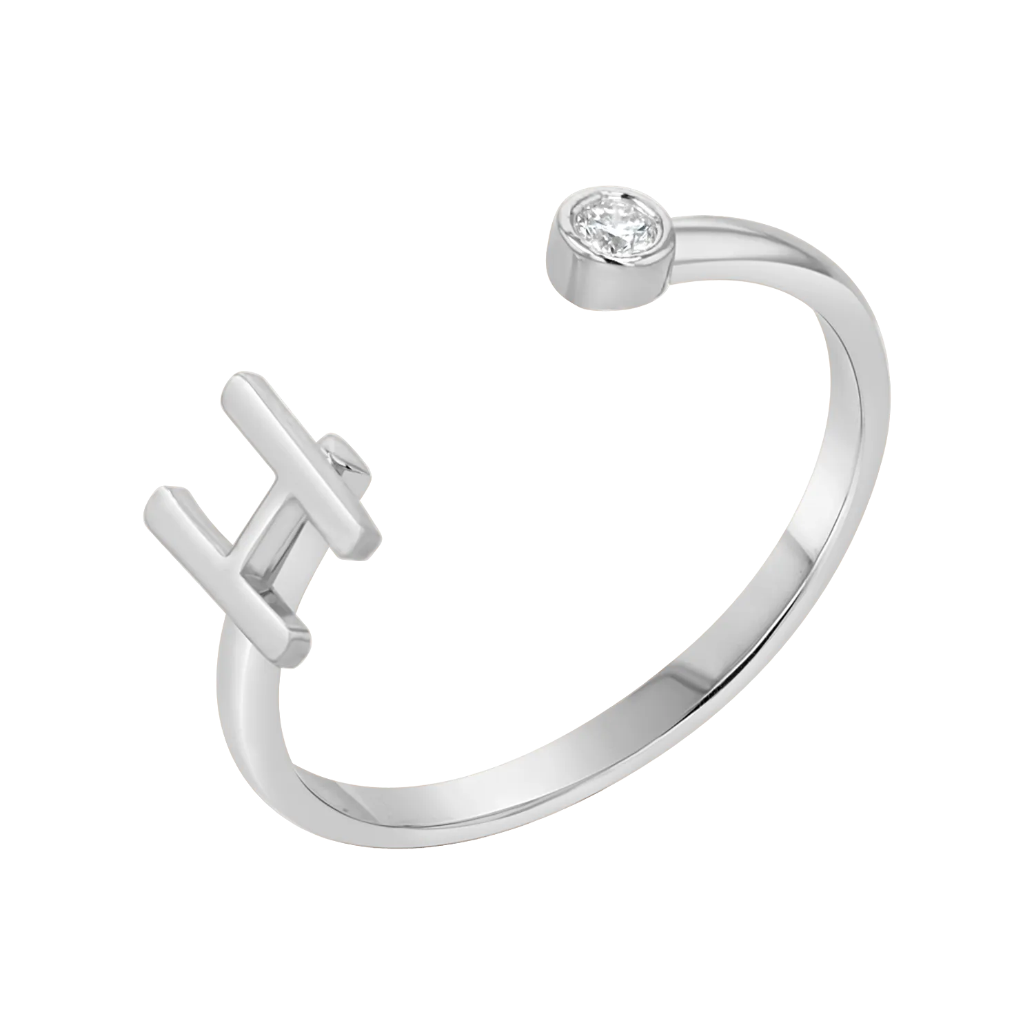 Solid Initial Letter Ring with Birthstone
