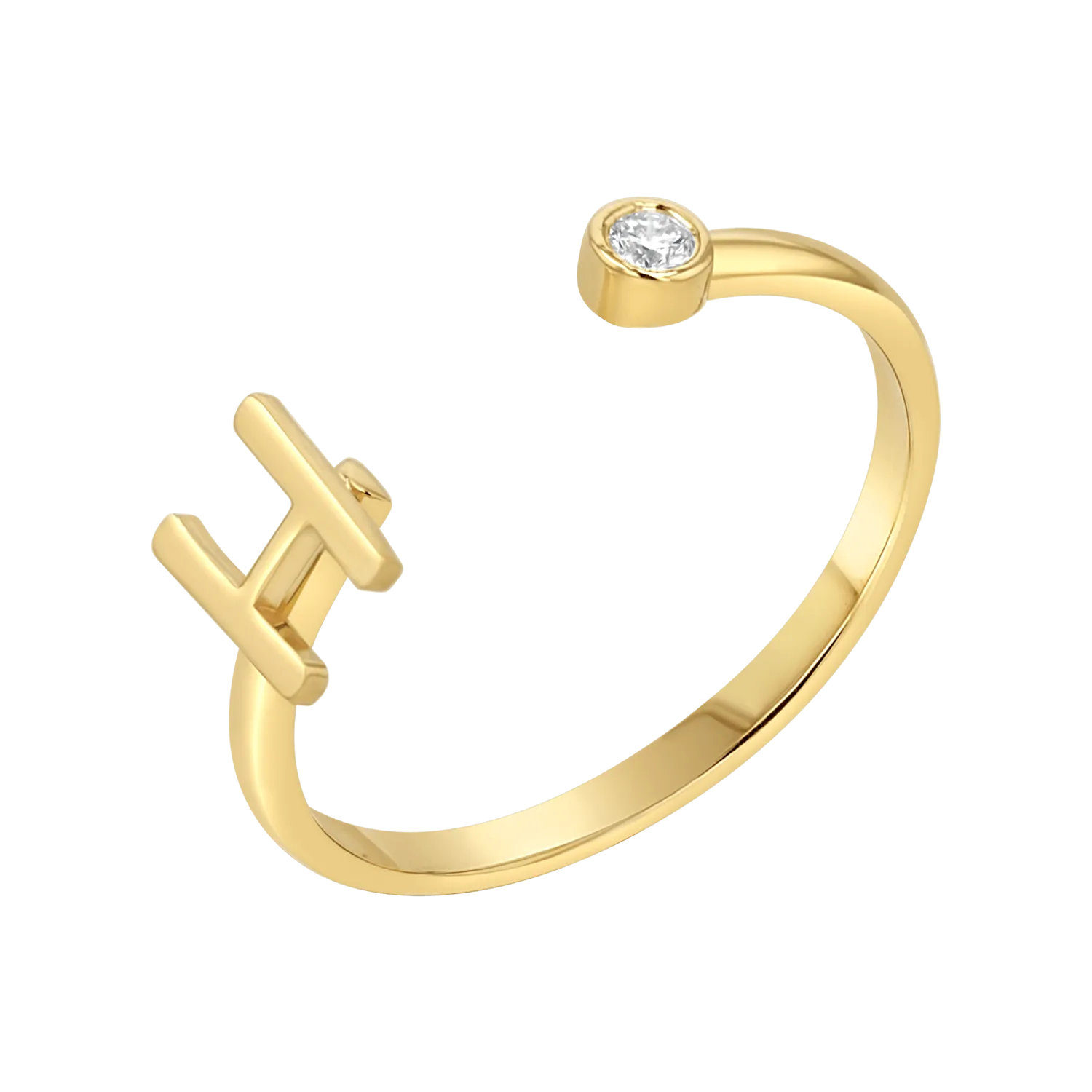 Solid Initial Letter Ring with Birthstone