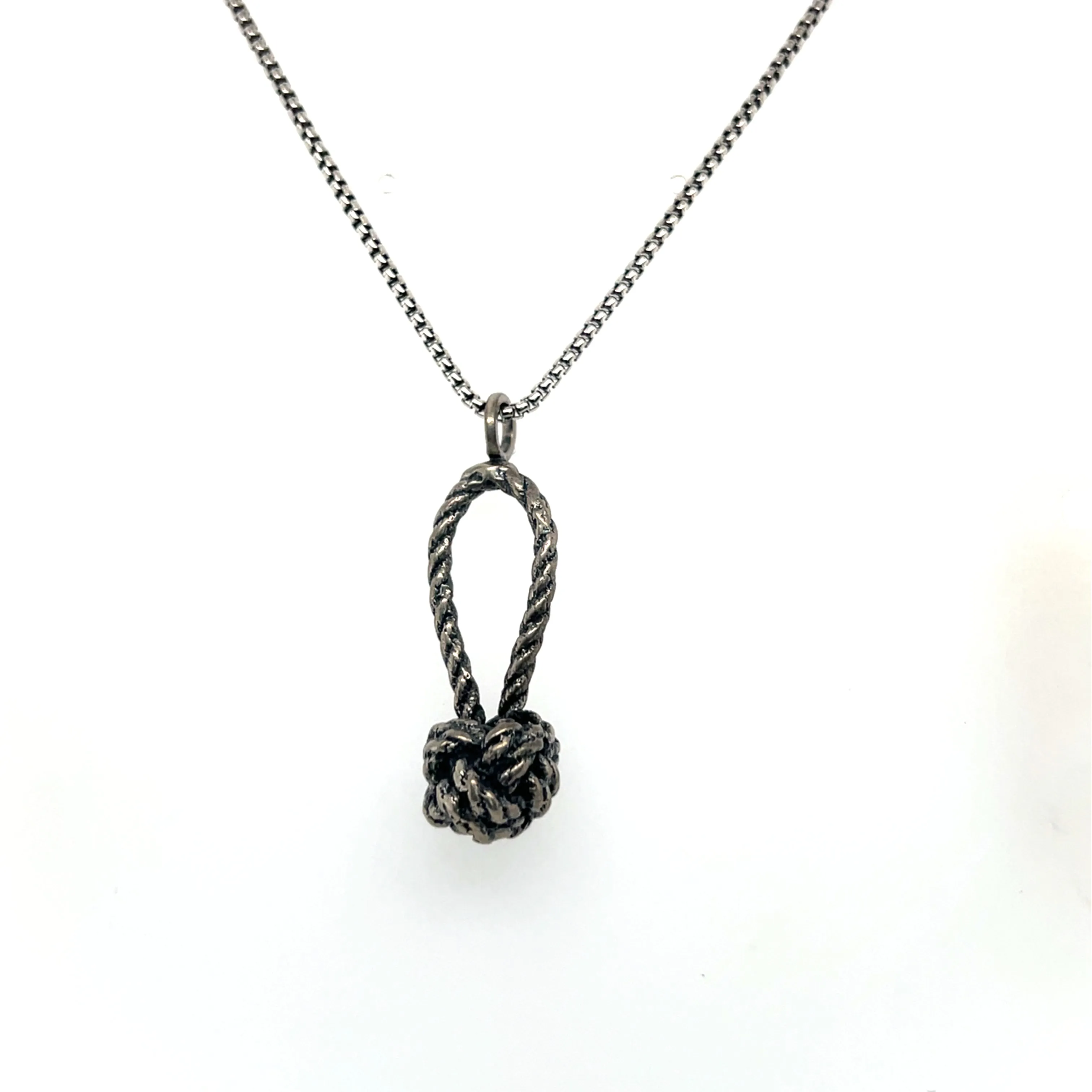 Solid Silver Monkey Fist ball Knot Necklace