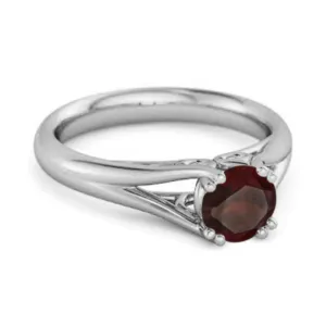 Solitaire 0.25 Ctw Round Garnet 925 Sterling Silver Split Ring