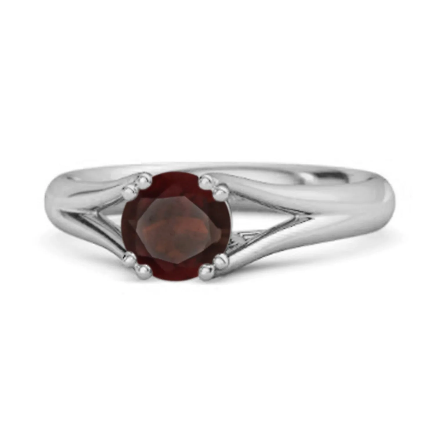 Solitaire 0.25 Ctw Round Garnet 925 Sterling Silver Split Ring