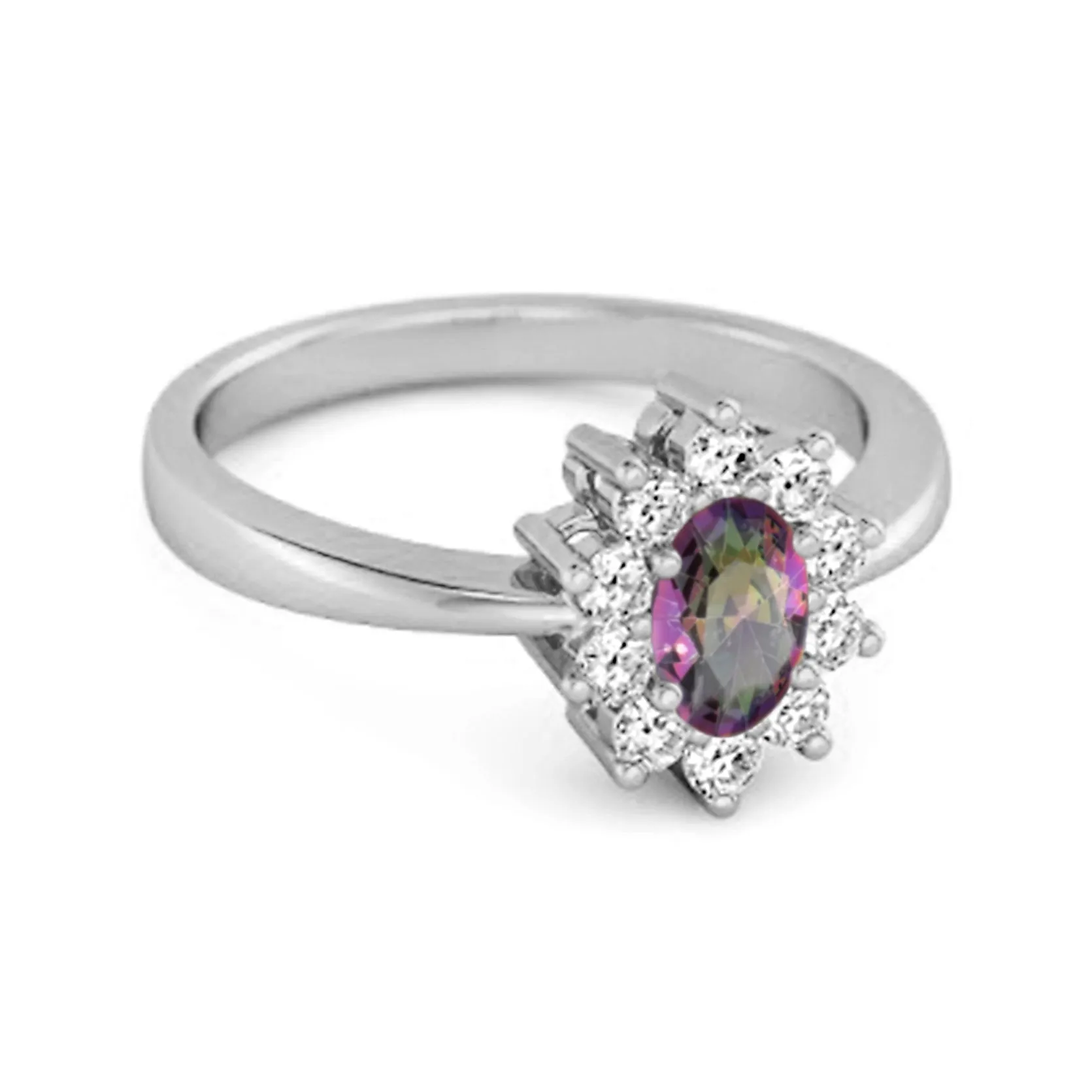 Solitaire 1.50 Cts Mystic Topaz 925 Sterling Silver Halo Accent Ring