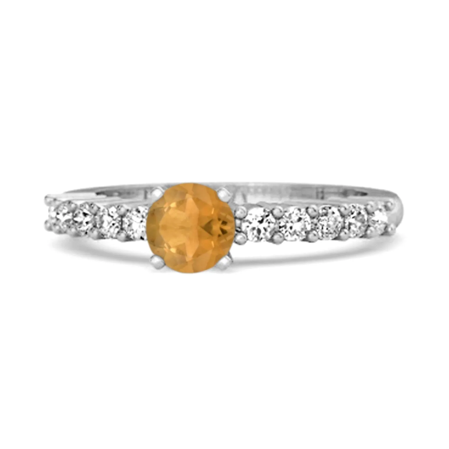 Solitaire Accents 0.10 Ctw Citrine 925 Silver Bridal Ring
