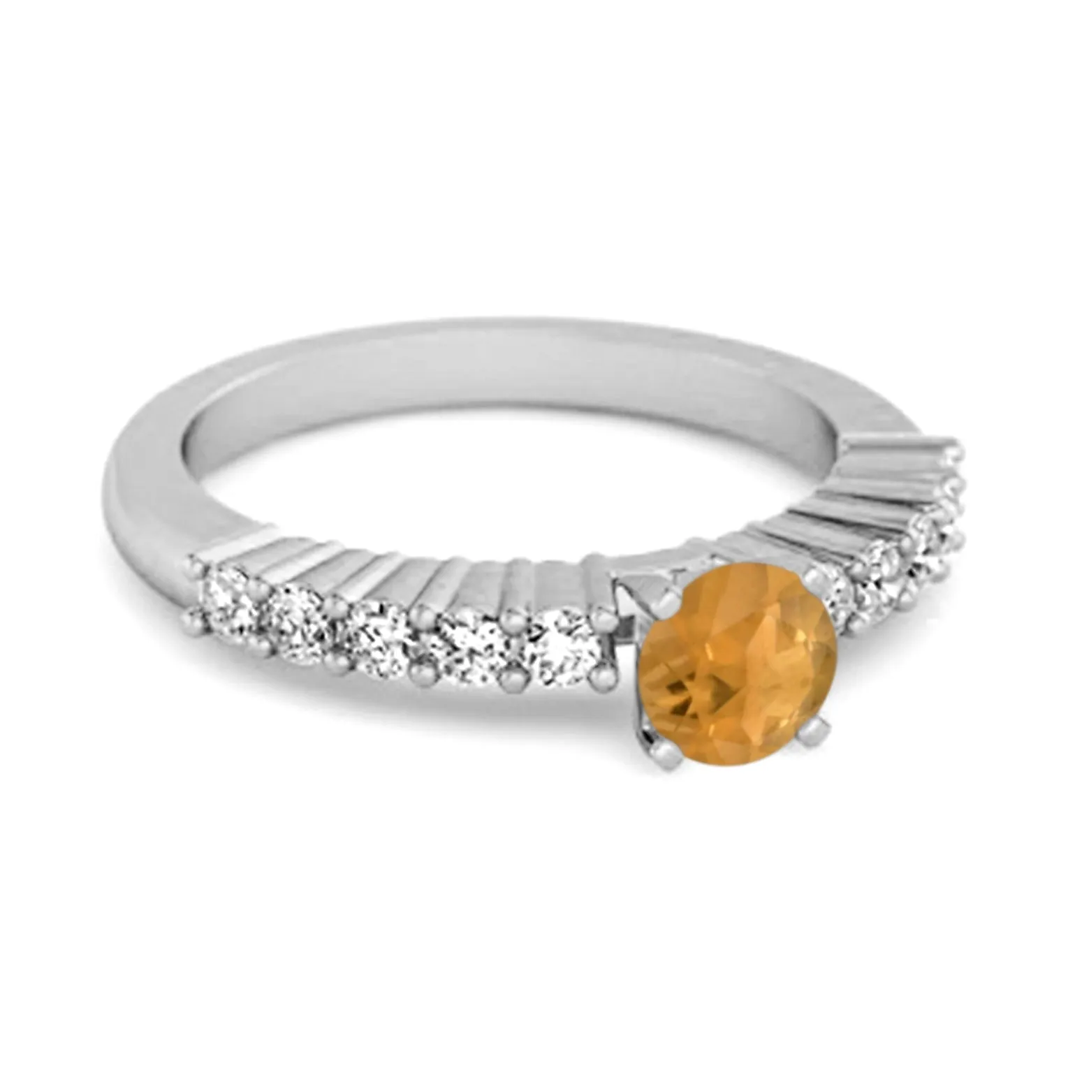 Solitaire Accents 0.10 Ctw Citrine 925 Silver Bridal Ring