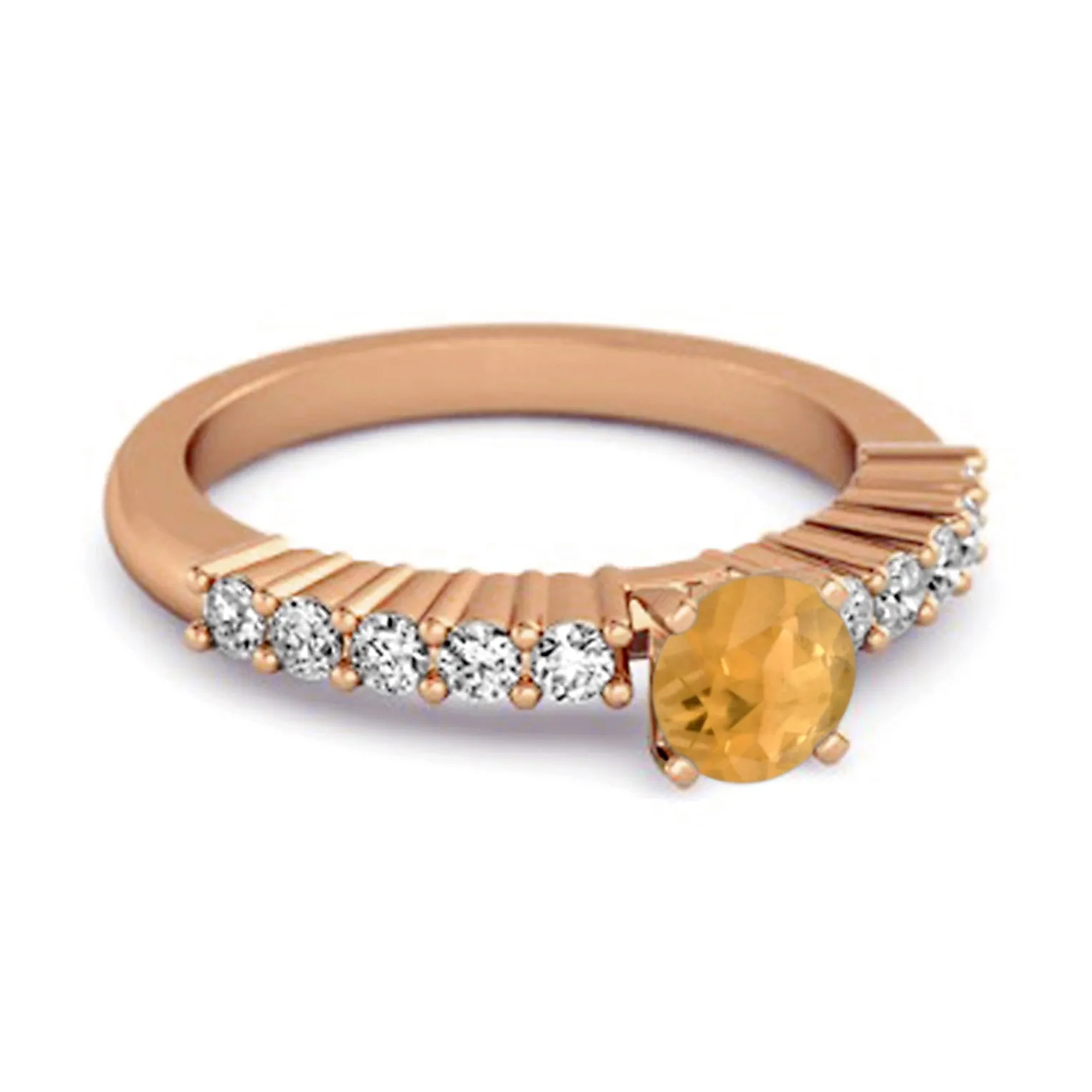 Solitaire Accents 0.10 Ctw Citrine 925 Silver Bridal Ring
