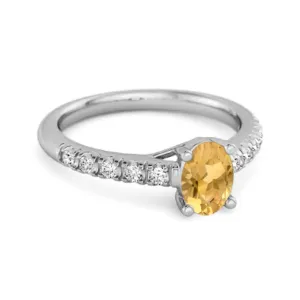 Solitaire Citrine 925 Sterling Silver Floating Halo Bridal Ring