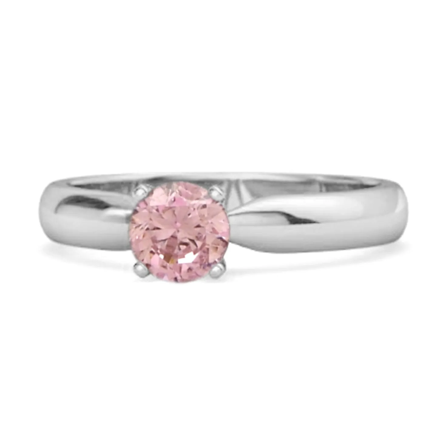 Solitaire Round Cut Pink Zirconia 925 Sterling Silver Promise Ring