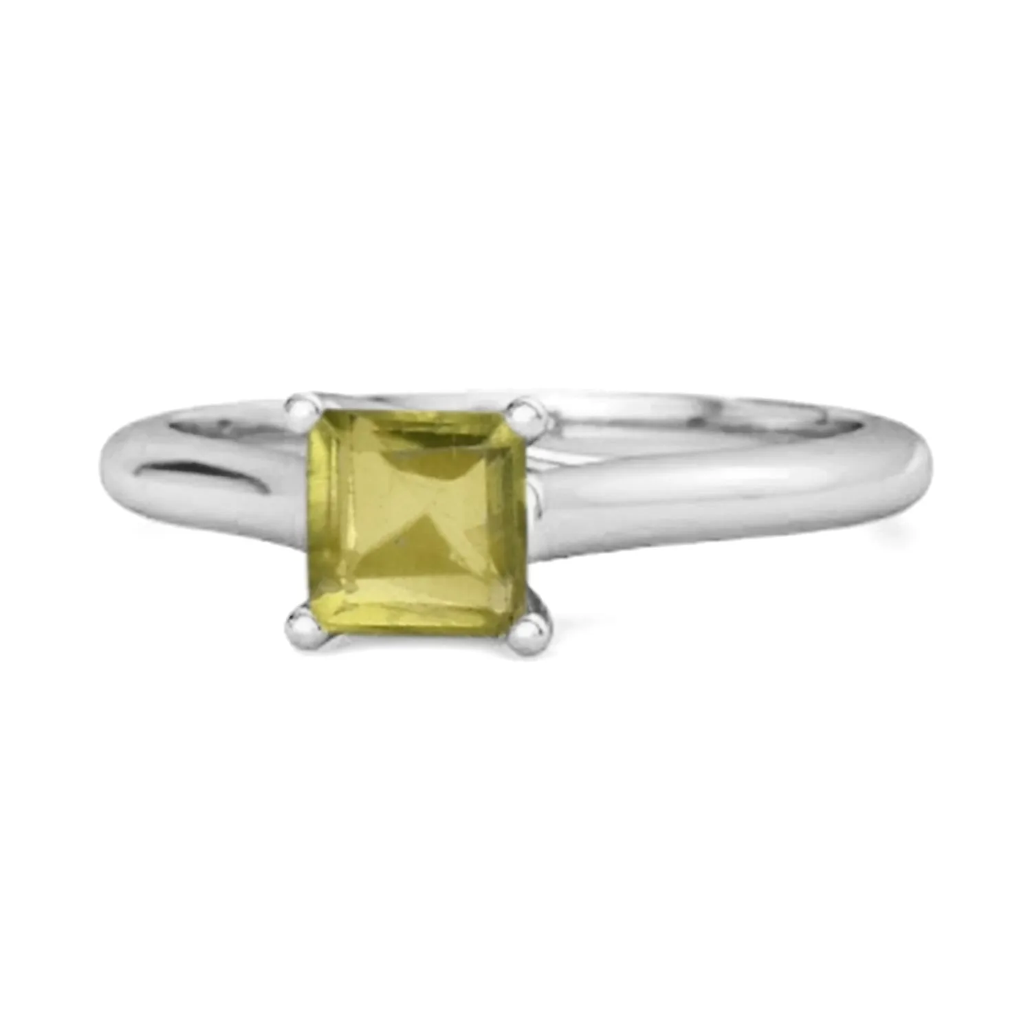 Solitaire Square Cut Peridot 925 Sterling Silver Promise Ring