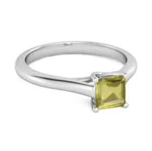Solitaire Square Cut Peridot 925 Sterling Silver Promise Ring