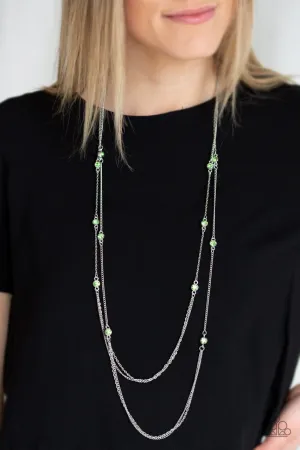 Sparkle of the Day - Green - Rhinestone Tiered Paparazzi Long Necklace