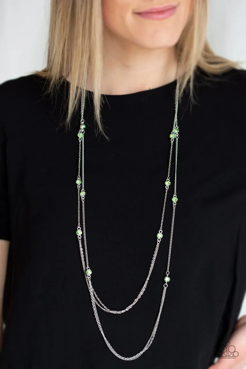 Sparkle of the Day - Green - Rhinestone Tiered Paparazzi Long Necklace