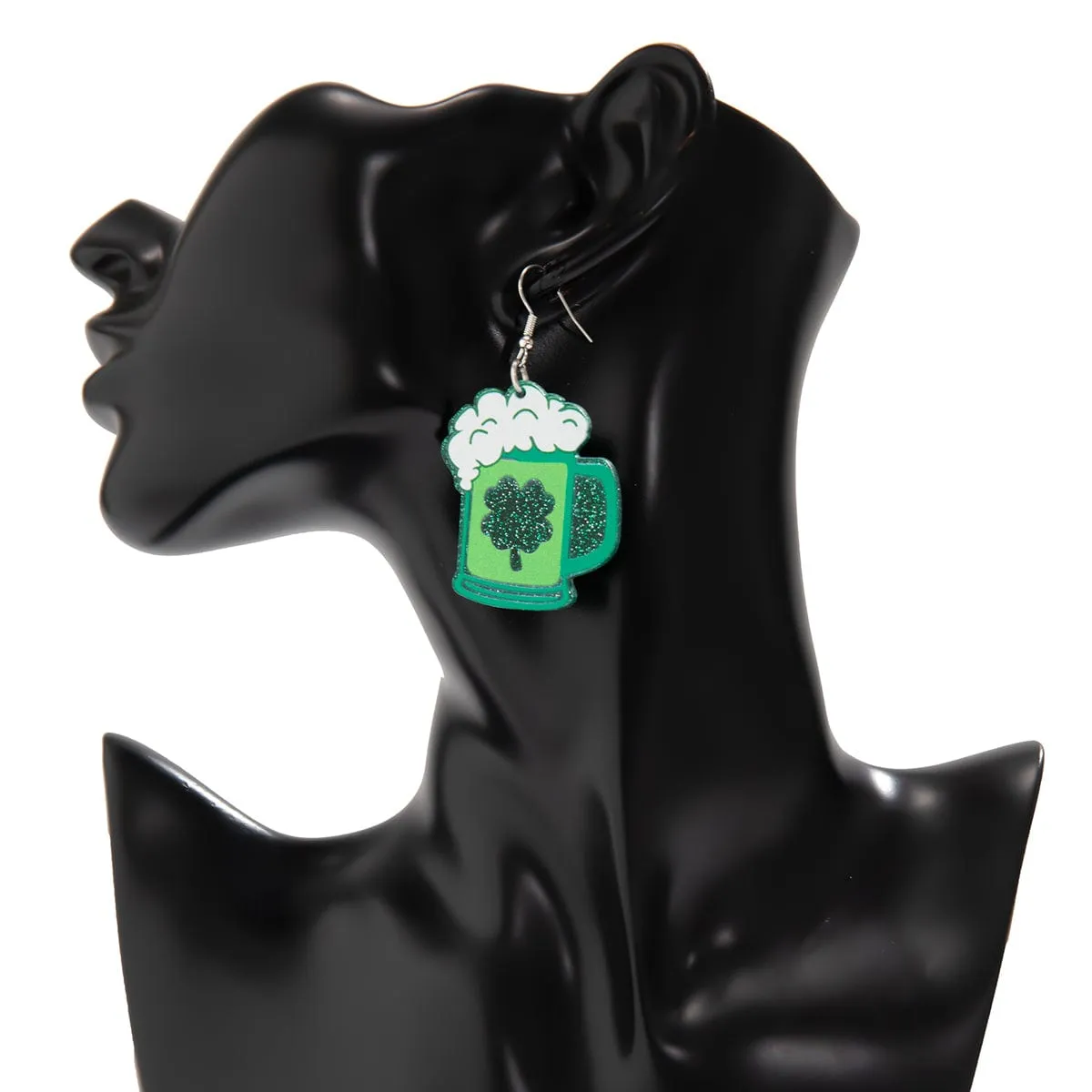 Sparkling Lucky Clover Beer Dangle Earrings