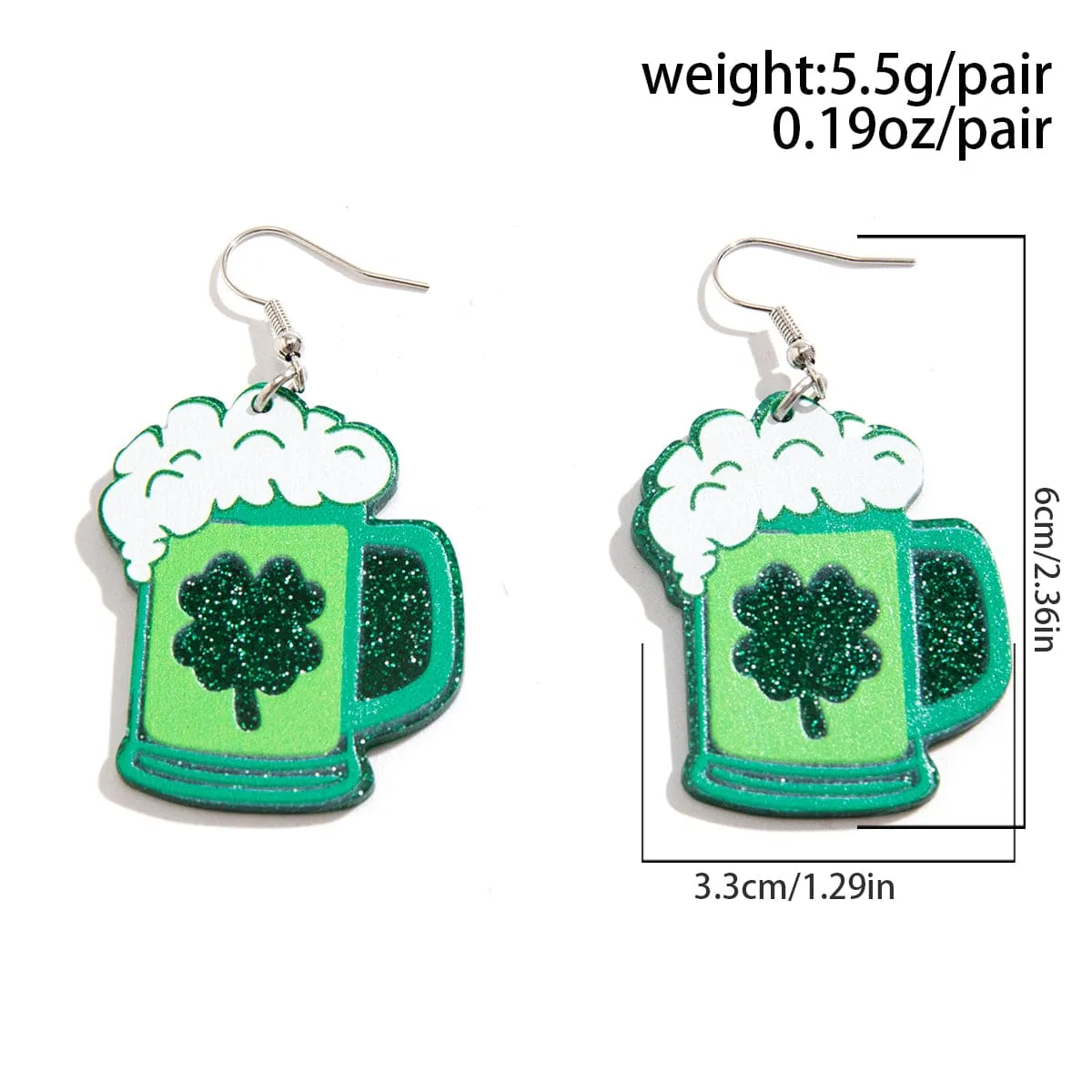 Sparkling Lucky Clover Beer Dangle Earrings