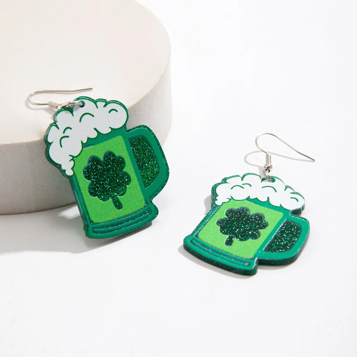 Sparkling Lucky Clover Beer Dangle Earrings