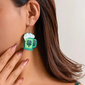 Sparkling Lucky Clover Beer Dangle Earrings