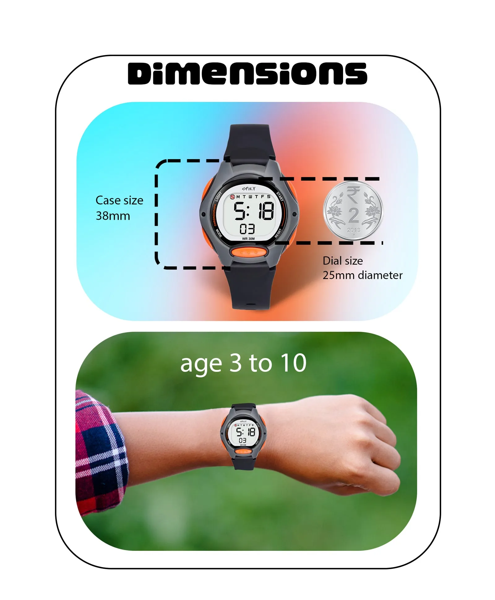 Spiky Eva2 Round Digital Kids Sports Watch - Black