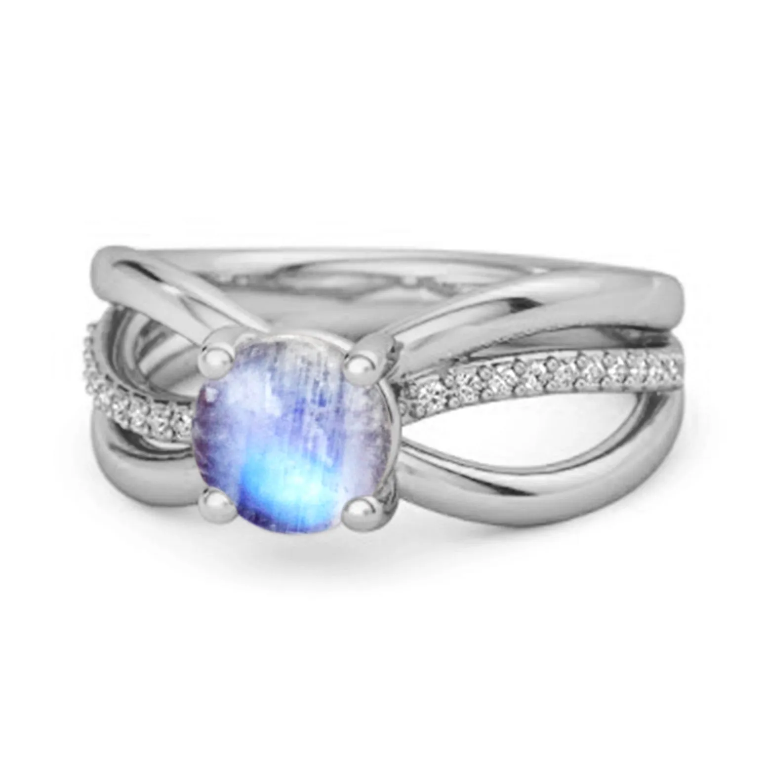 Stackable 3 Band 925 Sterling Silver 0.25 Ctw Moonstone Women Ring