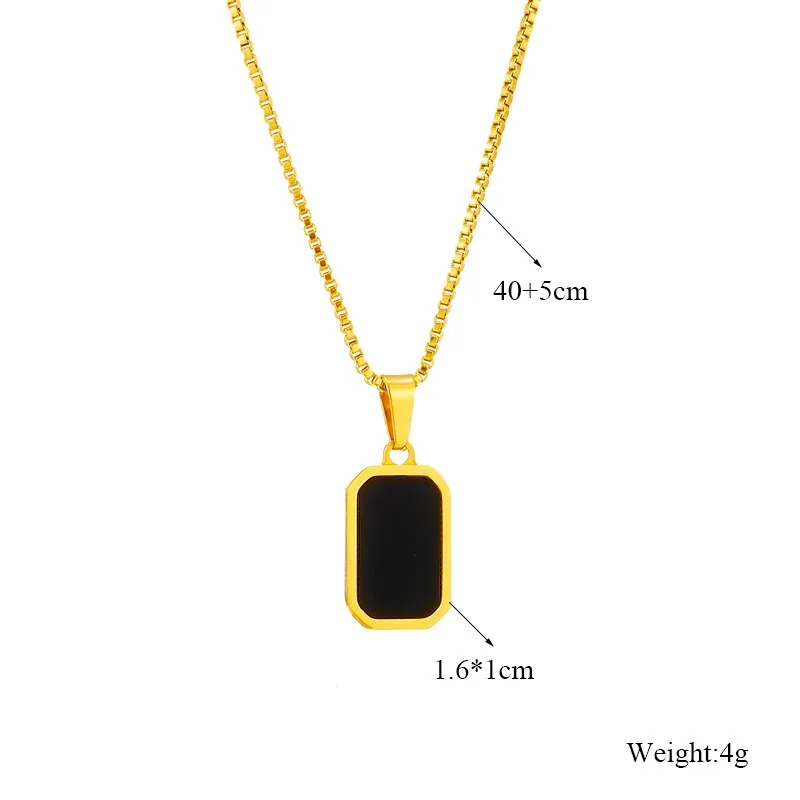 Stainless Steel Black Rectangular Pendant Necklace For Women