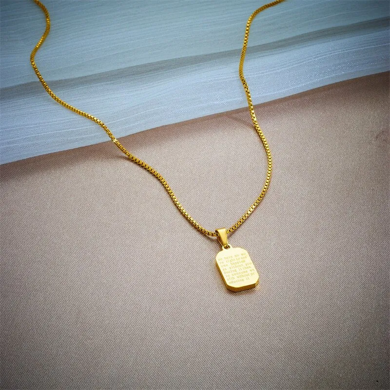 Stainless Steel Black Rectangular Pendant Necklace For Women