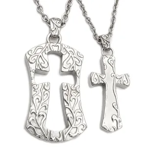 Stainless Steel Couple Cross Necklaces - Wear Together or Gift as a Reminder - 24 Chain with Pouch Included"