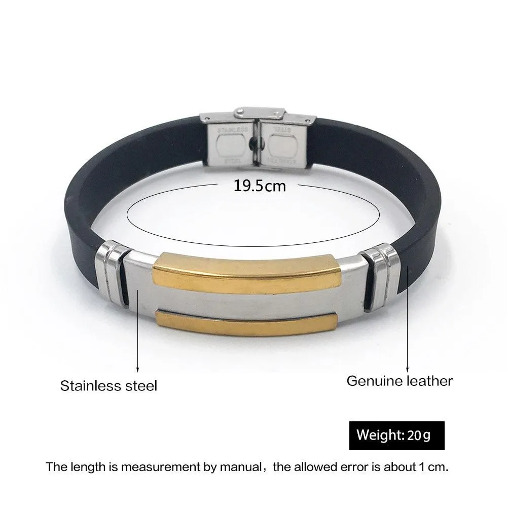 Stainless Steel Genuine Leather Punk Bracelets for Women, Trendy Black Wristbands, Anniversary Gift
