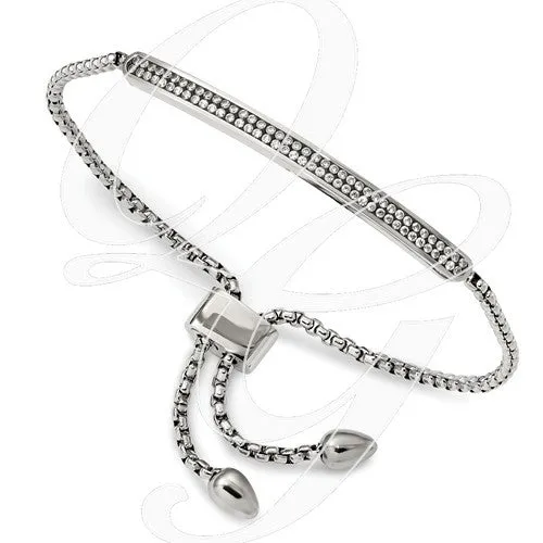 Stainless Steel Polished With 2 Row CZ Bar Friendship/Bolo Adj Bracelet