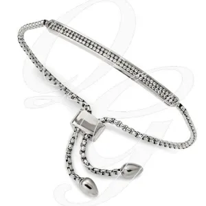 Stainless Steel Polished With 2 Row CZ Bar Friendship/Bolo Adj Bracelet