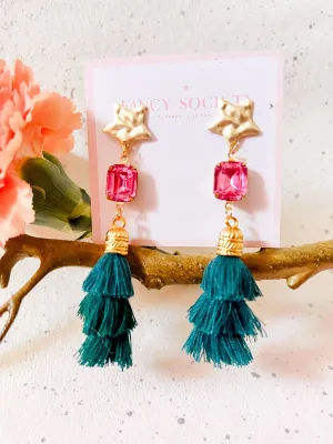 Starlight Tassel Earrings - Pink and Green