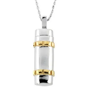 Sterling Silver 14K Yellow Gold Plated Cylinder Ash Holder 18" Necklace